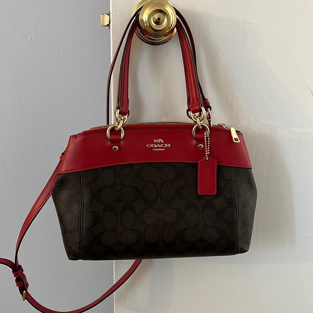 Coach brown and red signature handbag